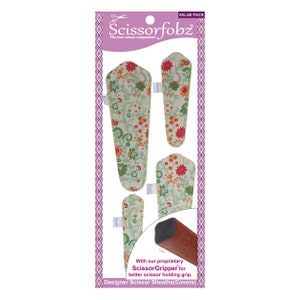 SCISSORFOBZ Designer Scissors Sheaths Shears Protective Covers-4 pcs Assorted Size Value Pack- Multicolor Floral Garden On Light Yellow-#279