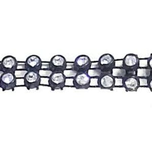 May include: A delicate, black choker necklace with two rows of clear, sparkling crystals. The crystals are set in a repeating pattern, creating a shimmering effect. This elegant piece is perfect for adding a touch of glamour.