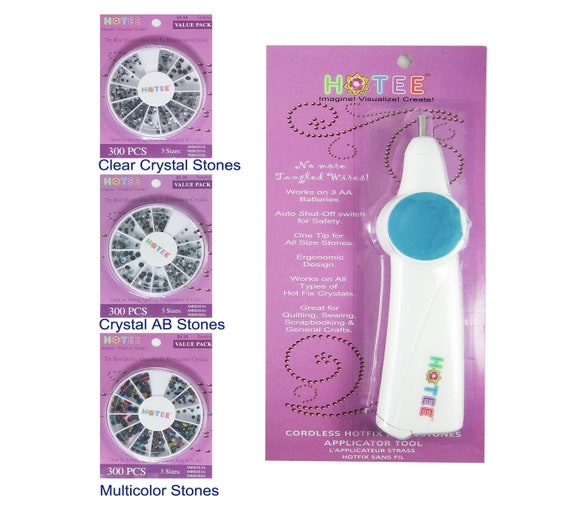 HOTEE Cordless Hotfix Rhinestones Applicator Tool Wand Setter Bedazler Starters Value Kit with Hotfix Glass Crystals in Easy to Store Cases