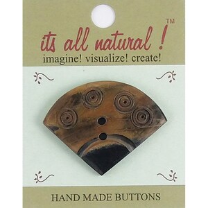 Handmade Natural Horn Buttons- Black/Beige - 40x53mm - Oriental Fan Shape - 1 pc/pk. #1927