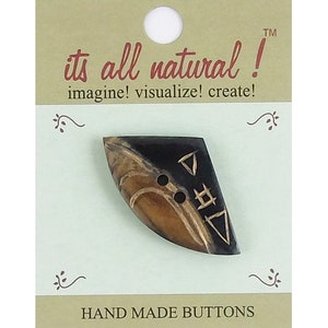 Handmade Natural Horn Buttons- Black/Beige - 30x44mm - Aztec Shape Design - 1 pc/pk. #1928