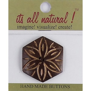 Handmade Natural Coconut Buttons- Natural/Gold - 45mm - Hexagon Flower Design - 1pc/pk. #1750