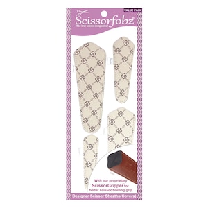 SCISSORFOBZ Designer Scissors Sheaths Shears Protective Covers-4 pcs Assorted Size Value Pack- Tan Brown Chain Link Design-#4-245