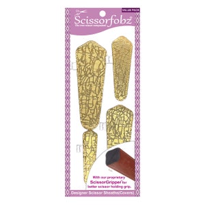 SCISSORFOBZ Designer Scissors Sheaths Shears Protective Covers-4 pcs Assorted Size Value Pack- Modern Metallic Gold Design-#4-223