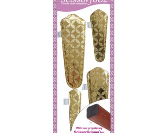 SCISSORFOBZ Designer Scherenhüllen Scheren Schutzhüllen-4 Stück Assorted Size Size Pack- Floral Diamond Metallic Gold Design-# 4-255