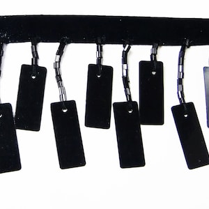 Hanging beaded Fringes- Black Rectangle Sequin Paillettes Charms with Cut Glass Tube Beads On Satin Ribbon tape  home décor- 1 yard - #FR17