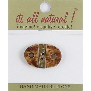 Handmade Natural Bone Buttons- Antique Brown/Gold - 24x34mm - Oval Brass Inlay- 1 pc/pk. #1809