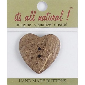 Handmade Natural Coconut Buttons- Natural Coco - 40x42mm - Heart Shape Design - 1pc/pk. #1752