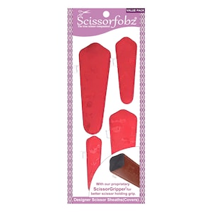 SCISSORFOBZ Designersaxfodral, Skyddsfodral för saxar - 4 st. i blandade storlekar, värdepaket - Metallisk glänsande röd söt pandadesign - #4-308