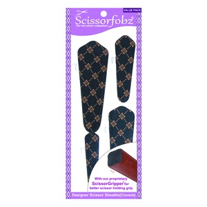 SCISSORFOBZ Designer Scissors Sheaths Shears Protective Covers-4 pcs Assorted Size Value Pack- Browns Floral Diamonds Design-#4-240