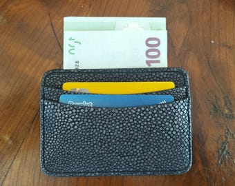 Leather credit card holder,blue stingray wallet,business card holder,slim leather card wallet,luxury slim wallet,minimalist leather wallet