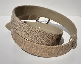 Women beige stingray belt,cream stingray belt,exotic leather belt,handmade belt,waist belt,shagreen luxury belt,full grain off-white belt