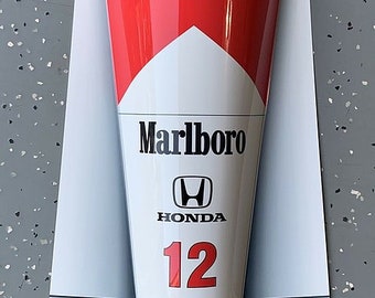 Decoración artística 3D inspirada en carreras de Fórmula 1, Senna, Honda y McLaren MP4.