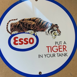 Retro style Esso tiger gasoline inspired high gloss garage sign