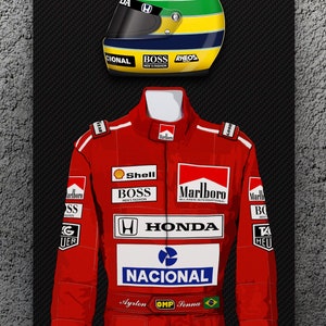 High quality large 2 panel F1 Racing legends team Ayrton Senna inspired helmet and racing suit wall decor garage art sign