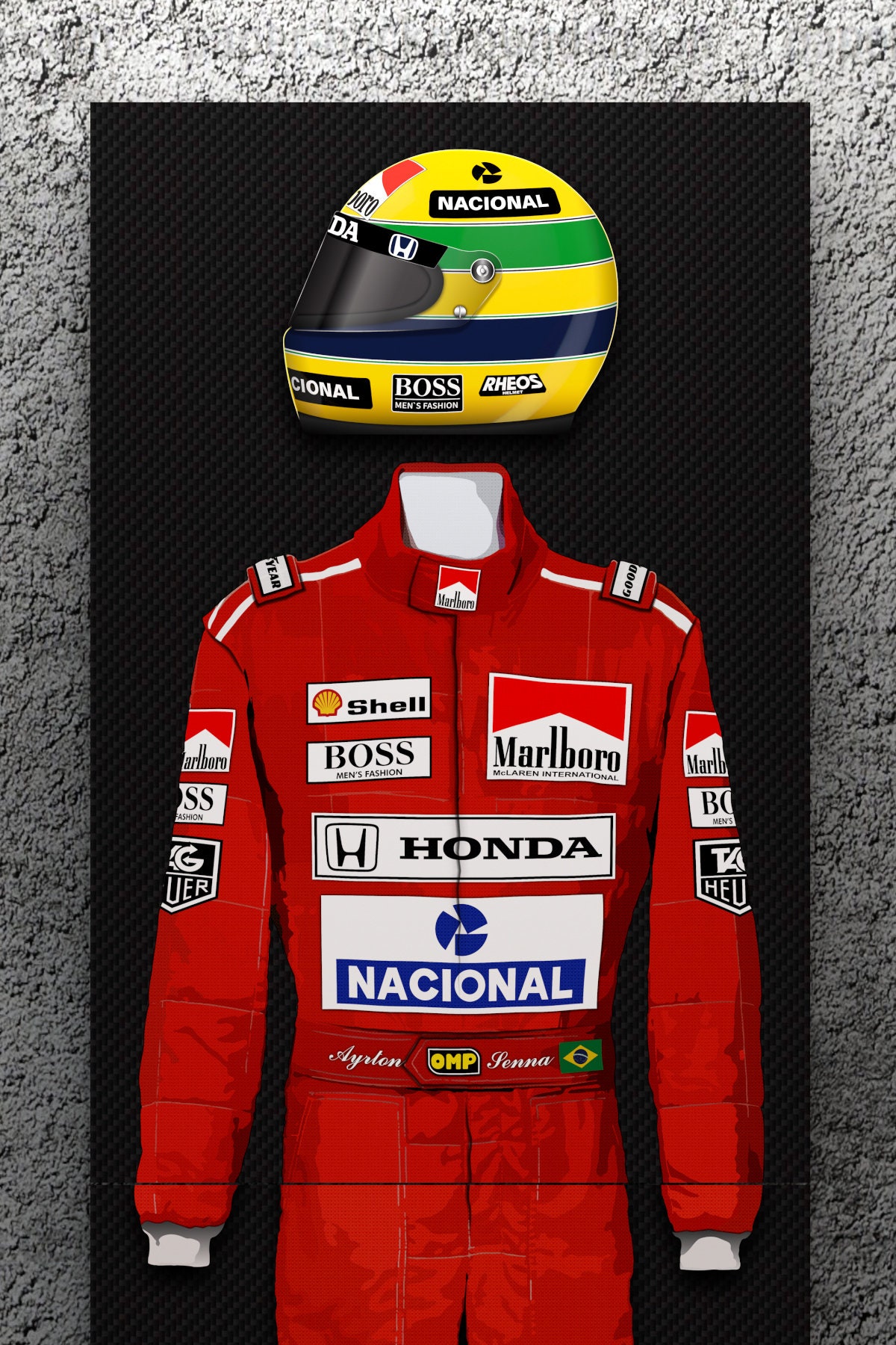 Hoogwaardig groot F1 Racing Legends-team met 2 panelen, Ayrton