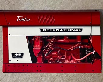 Vintage style farmall harvest international 1466 turbo farm tractor side 3D inspired wall art decor garage sign