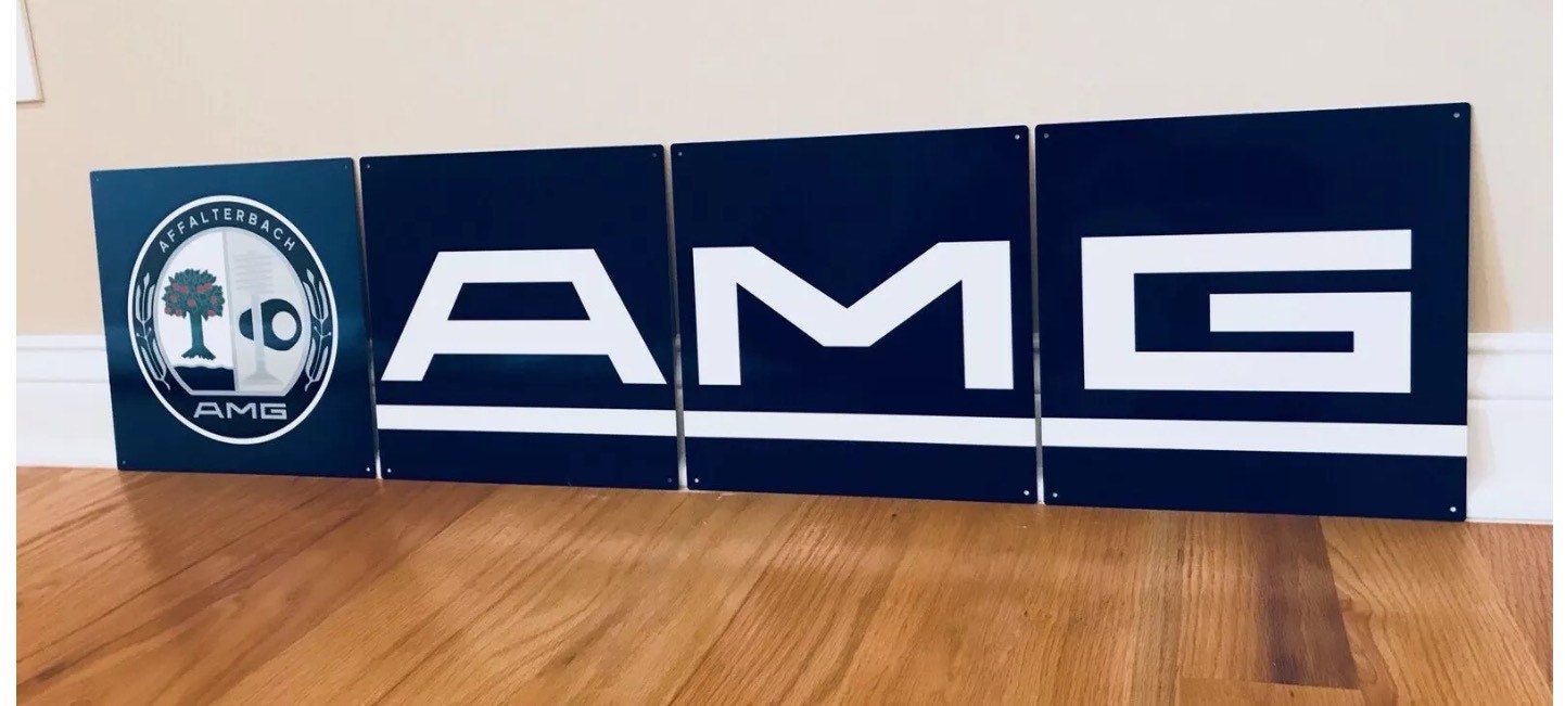 AMG MB German racing car 4 panel wall decor garage art sign