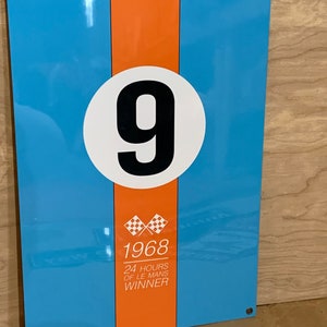 Groot op Racing Le Mans ford gt40 1968 op winnaar geïnspireerd muurbord voor garagedecoratie