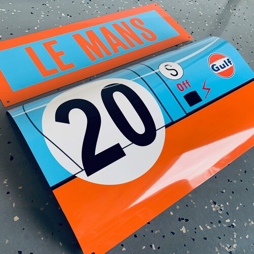 Racing legend Steve McQueen 2 piece Le Mans gulf  car inspired side door garage art wall sign