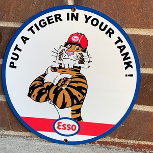 Retro style tiger esso gasoline inspired art wall decor garage sign