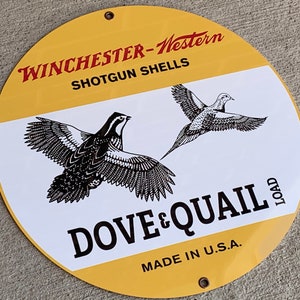 Retro style Hunting western Winchester shotgun dove and quail inspired man cave wall art decor sign