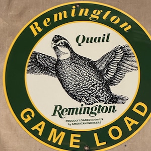 Retro style remington american  load game quail hunting cartridge inspired man cave wall art decor sign