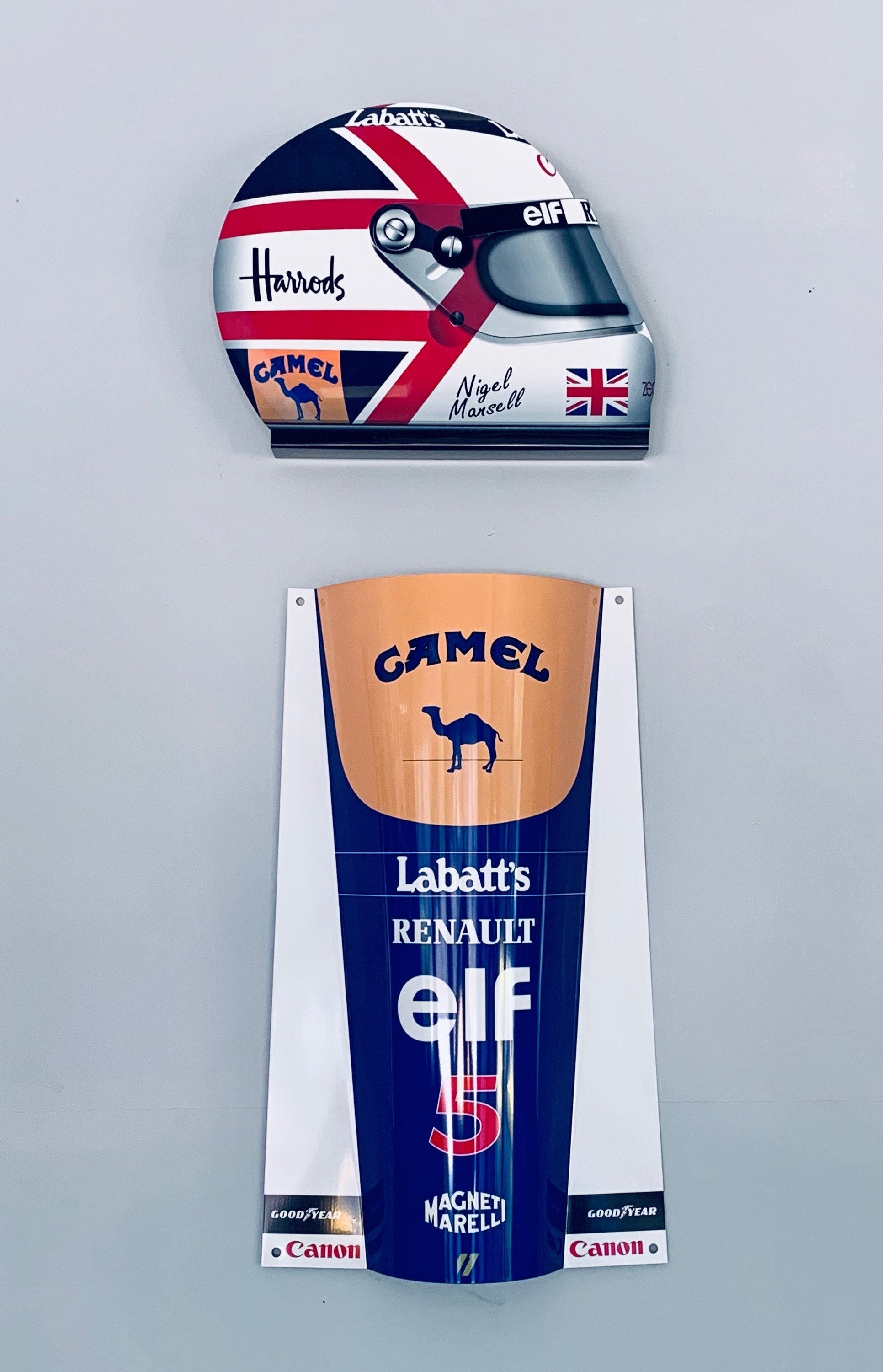 F1-Legende Nigel Mansell inspirierte 3D-Kombinationsset Nasen- und Helmwanddekorkunst