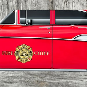 Legendary 1955 Chevrolet Bel Air Fire Chief Special inspired side view wall art decor sign