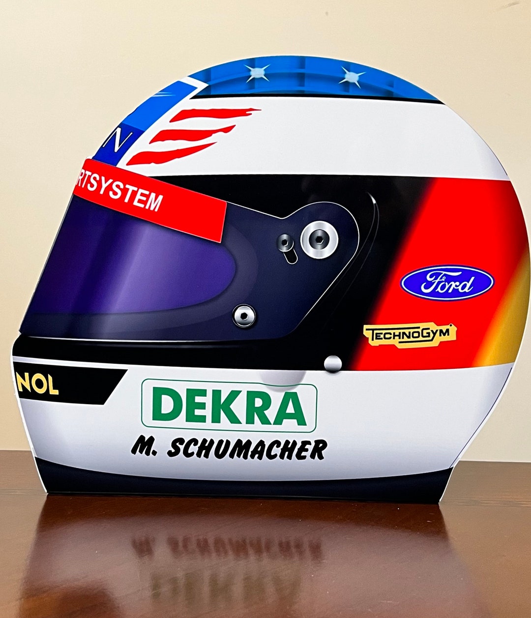 Michael Schumacher F1 Helmet Wall Art: Benetton Ford Racing Decor