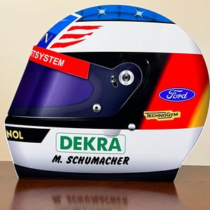F1 Racing legend Michael Schumacher Benetton ford team inspired 3D helmet garage decor wall art