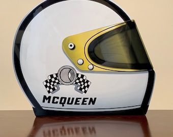 Racing legend Steve McQueen helmet inspired 3D style art decor flange sign