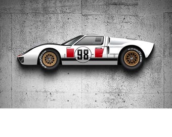 Le mans legedary racing ken Miles ford gt40  inspired  garage art wall decor