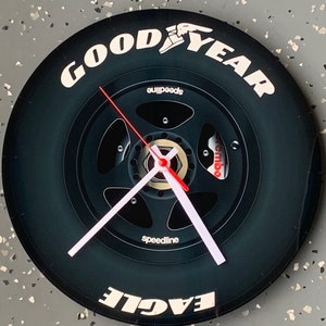 F1 Honda mclaren mp4  Ayrton Senna racing Good year eagle tire inspired wall decor garage art clock