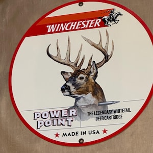 Retro style Hunting Winchester Deer power point cartridge inspired man cave wall art decor sign