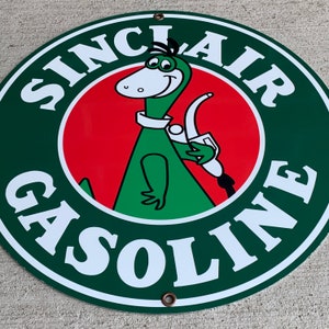 Retro style Sinclair Dino pump gas oil inspired wall decor garage art sign