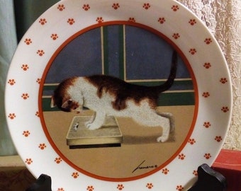 Vintage Vandor Kitten Plate - Kitten Contemplates Scale 1989 Porcelain Kitsch