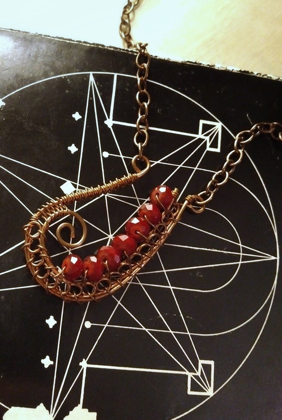 Copper Wire Wrap Sculpted Necklace w/ Swarovski Be