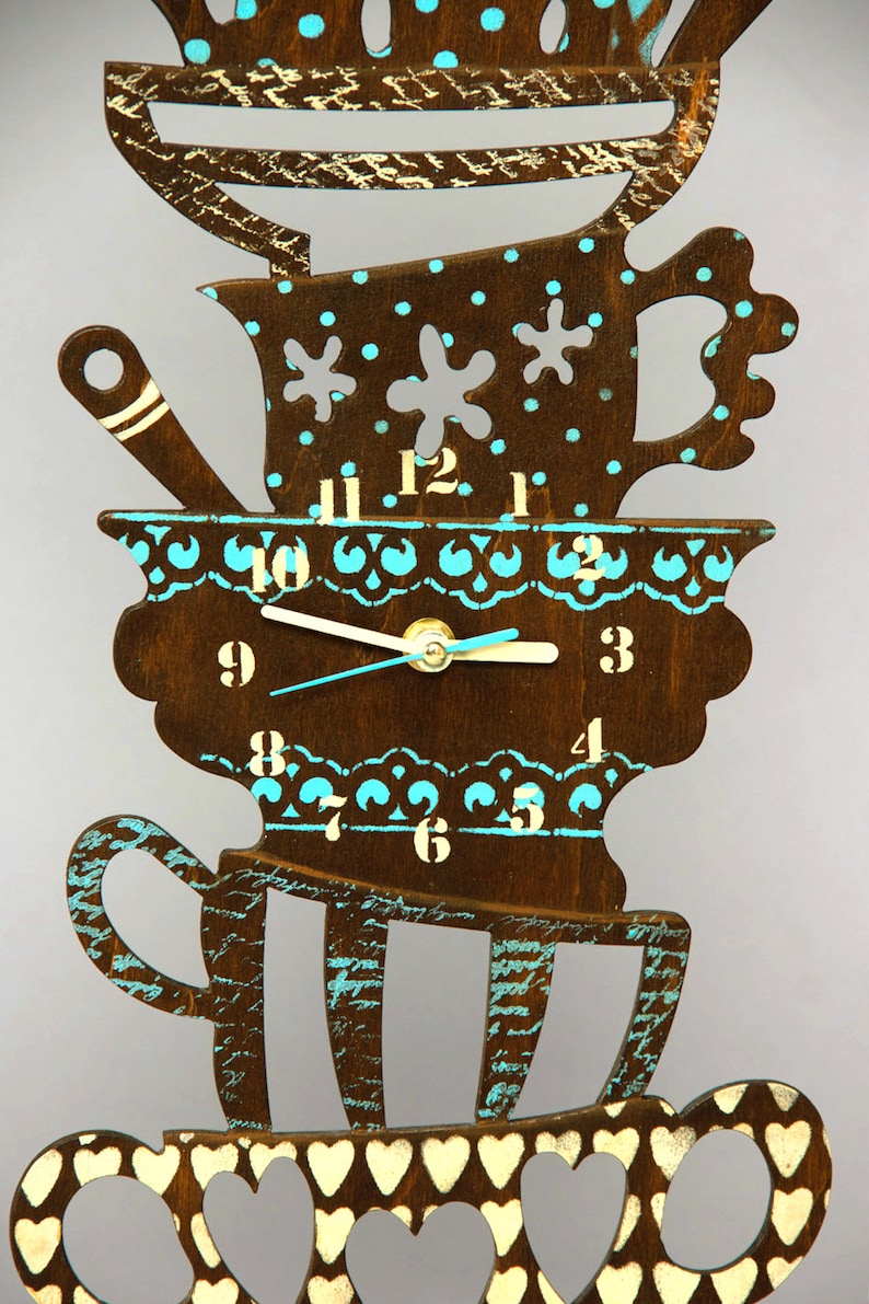 funky wall hanging for home decoration mad tea party wall decor boho analog wall clock Kitchen wooden wall clock in rustic style