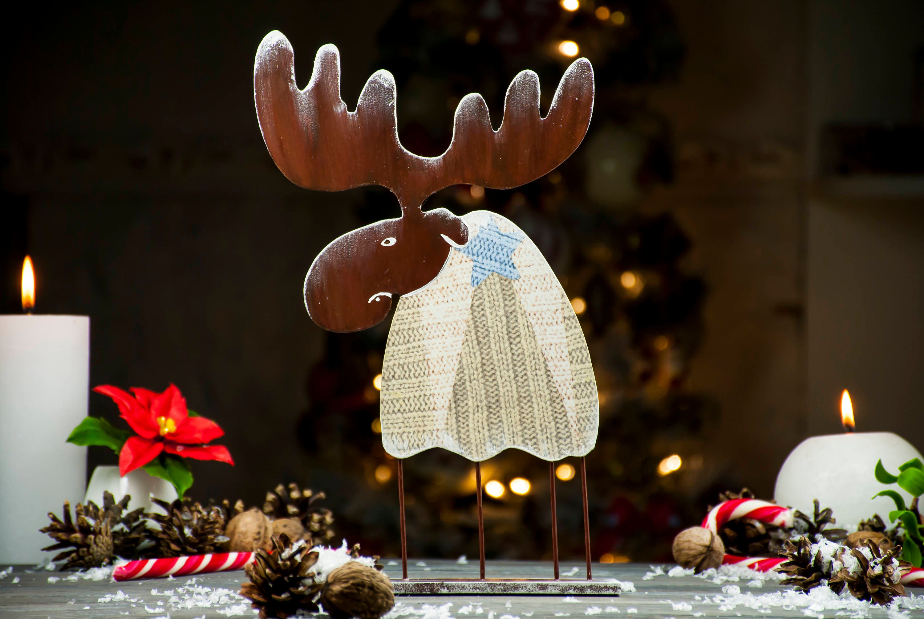 Christmas wooden moose figurine for holiday home decoration Etsy