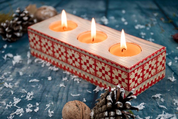 Christmas Candle Holder With Snowflakes In Scandinavian Style Etsy