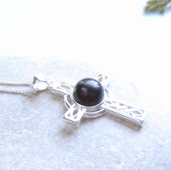 Whitby Jet and sterling silver cross Handmade in whitby