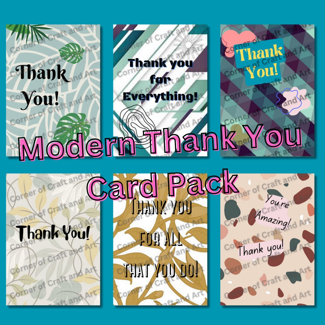 Modern Thank You Card Pack - Digital - Etsy