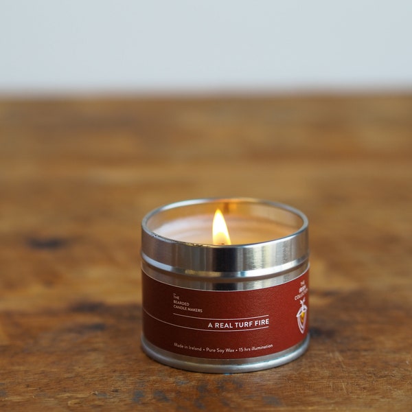 Turf Fire Irish Soy Candle Travel Tin | Hand Poured Ireland | Turf Smoke | Small Gift