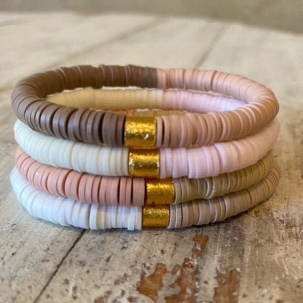Color Block Heishi Bracelet: Two-Tone Vinyl Disc Stack