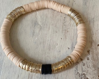Heishi Bracelet with Gold Spacers and Accent Color