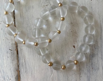 Clear frosted glass beaded bracelet with gold filled beads or silver filled beads/ stretch bracelet/ womens bracelet