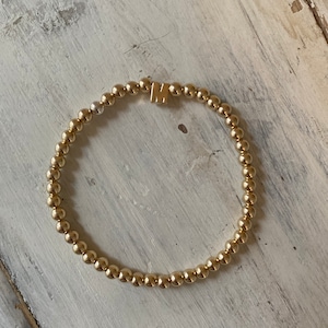 Gold filled single initial beaded ball bracelet/ 5mm/4mm gold filled bracelets