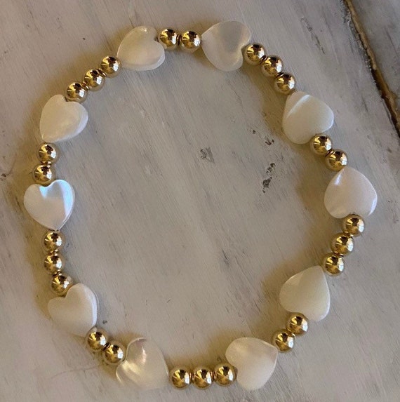Sterling Silver Heart Elastic Beaded freshwater Pearls Bracelet – Melchior  Jewellery