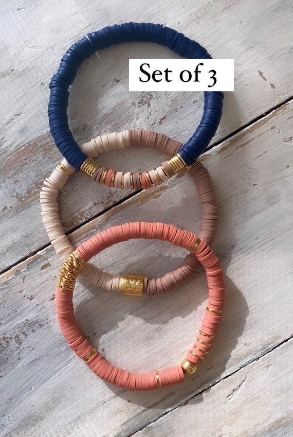 Set of 3 or 4 Heishi Bracelets/ Beaded Bracelets/ Tube Bead